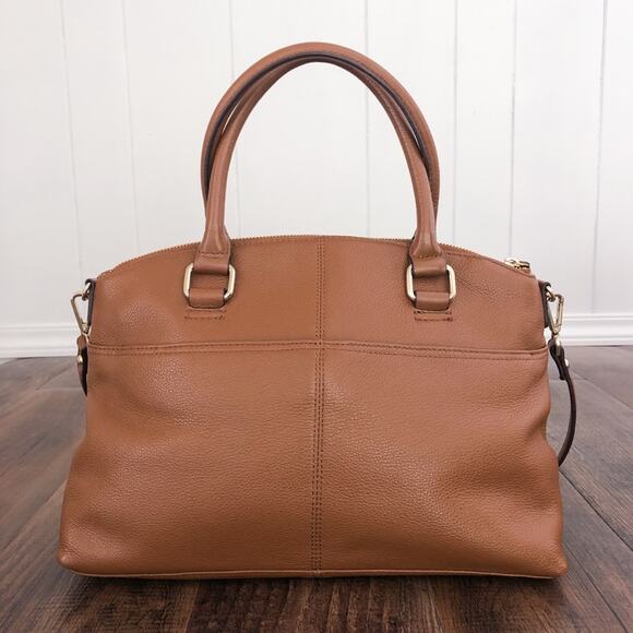 Calvin Klein Pebbled Leather Satchel Bag Dual Handle Exterior Pockets Brown Gold - Picture 6 of 16